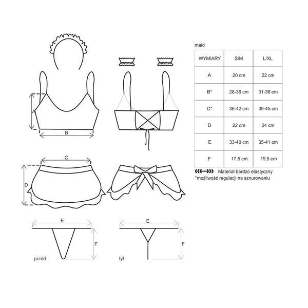 Атласный эротический костюм горничной Obsessive Maid set S/M, black, 5 предметов SO7715 фото