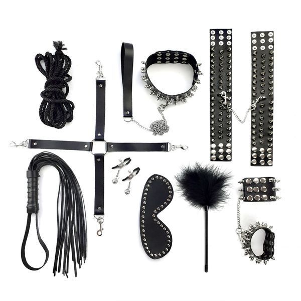 BDSM-набор Art of Sex &ndash; Spikes BDSM Set Leather, 10 предметов, черный, натуральная кожа SO7140 фото