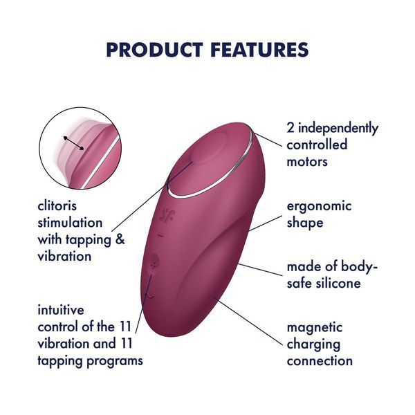 Вибростимулятор-пульсатор Satisfyer Tap & Climax 1 Red, эффект постукивания пальцем, 2 мотора SX0566 фото