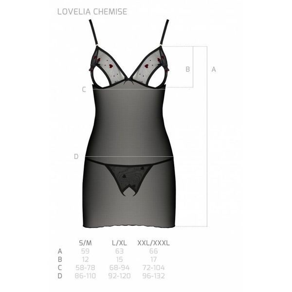 Сорочка с вырезами на груди, стринги Passion LOVELIA CHEMISE XXL/XXXL, black SO4761 фото