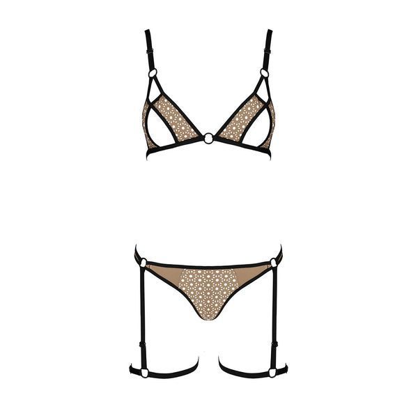 Эротический комплект нижнего белья Passion GABI SET L/XL beige, трусики с гартерами SO8436 фото