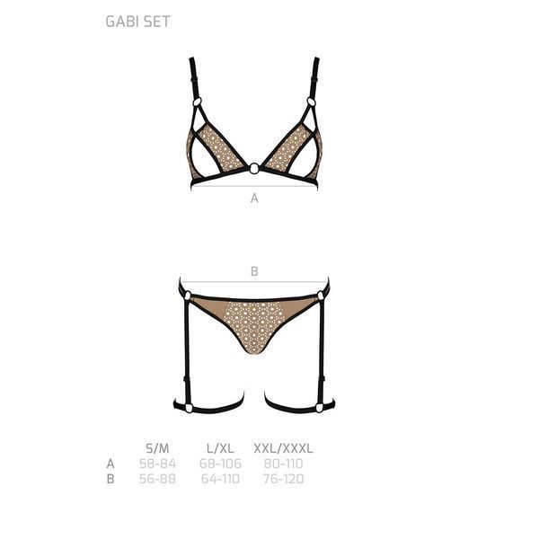 Эротический комплект нижнего белья Passion GABI SET L/XL beige, трусики с гартерами SO8436 фото