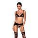 Комплект из эко-кожи Passion MILEY SET XXL/XXXL, black, трусики, бюстгальтер, пояс для чулок SO5773 фото 1