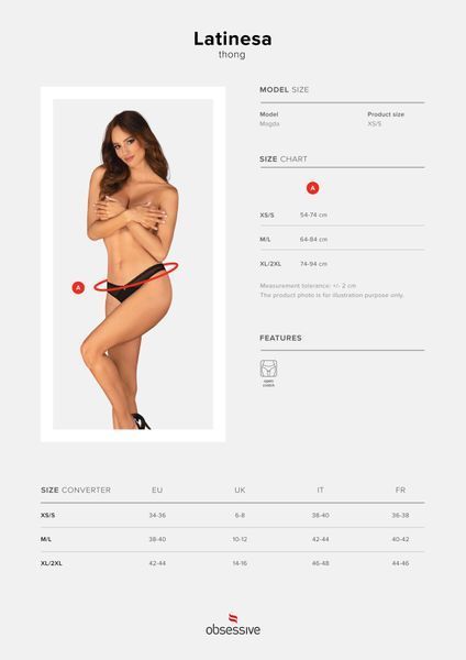 Трусики с доступом Obsessive Latinesa crotchless thong XL/2XL Новинка SO9785 фото