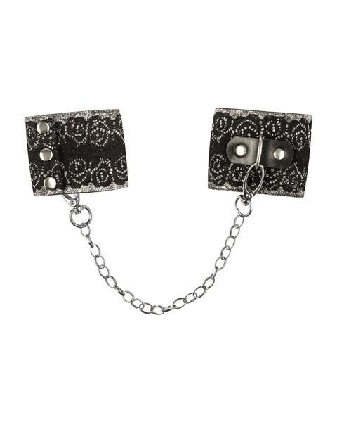 (SALE) Широкие наручники с блестками и цепью Obsessive A747 cuffs, черно-серебряные SO7192 фото