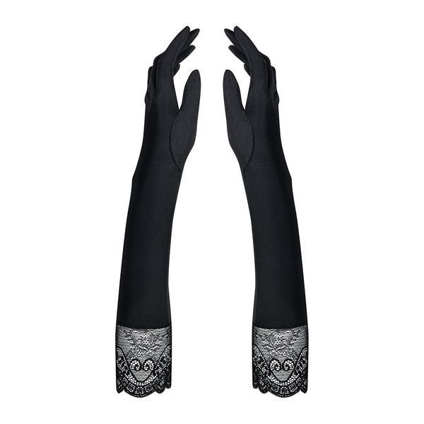 Високі рукавички з каменями та мереживом Obsessive Miamor gloves, black SO7716 фото