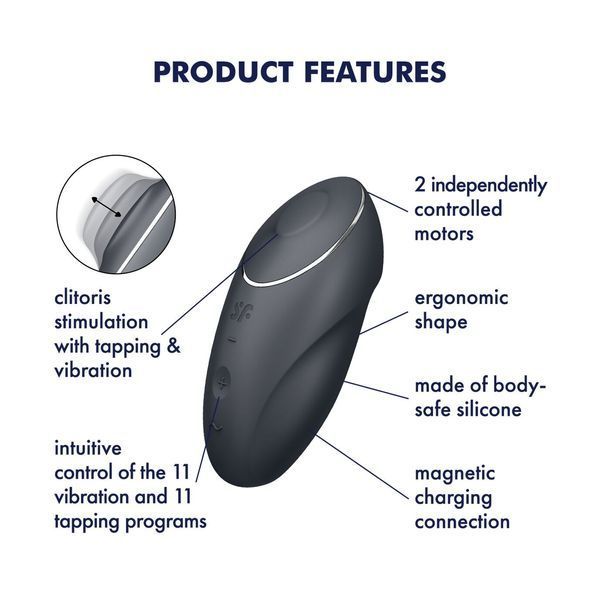 Вибростимулятор-пульсатор Satisfyer Tap & Climax 1 Grey, эффект постукивания пальцем, 2 мотора SX0567 фото