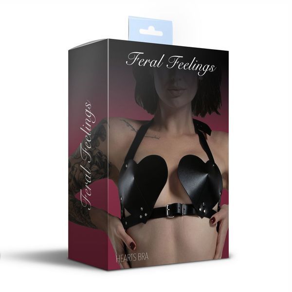 Лиф Сердце из натуральной кожи Feral Feelings - Hearts Bra Black SO9414 фото