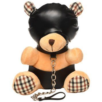 Плюшевый медвежонок HOODED Teddy Bear БДСМ в кожаном капюшоне с поводком, 23x16x12 см SO9815 фото