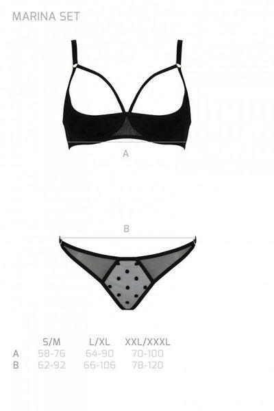 Эротический комплект Passion MARINA SET WITH OPEN BRA, XXL/XXXL, black, открытые чашки SO9737 фото