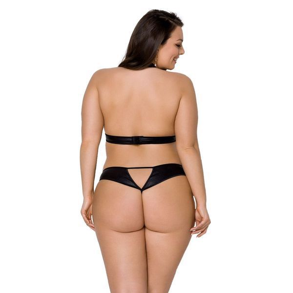 Комплект из экокожи Passion MALWIA SET with Open Bra 6XL/7XL black, топ и трусики с люверсами SO7101 фото