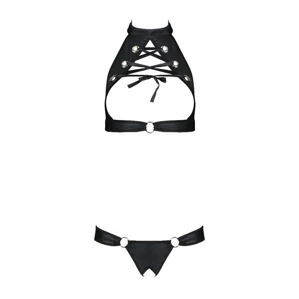 Комплект из экокожи Passion MALWIA SET with Open Bra 6XL/7XL black, топ и трусики с люверсами SO7101 фото