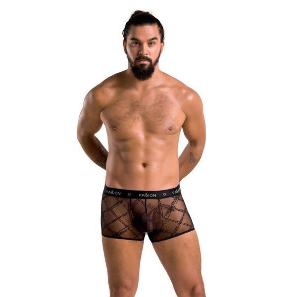Мужские прозрачные боксеры Passion 032 SHORT JAMES S/M Black, сетка SO7568 фото