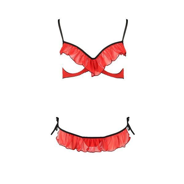 Комплект белья Passion Exclusive CHERRY SET OpenBra XXL/XXXL, red, открытый лиф, трусики-юбочка PS25509 фото