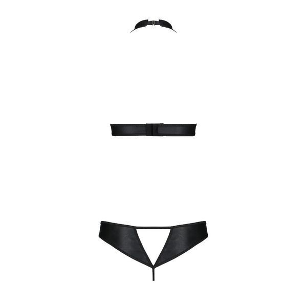Комплект из экокожи Passion MALWIA SET with Open Bra 6XL/7XL black, топ и трусики с люверсами SO7101 фото
