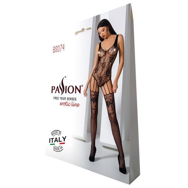 Ажурный бодистокинг с имитацией чулок Passion BS074 black SO4147 фото