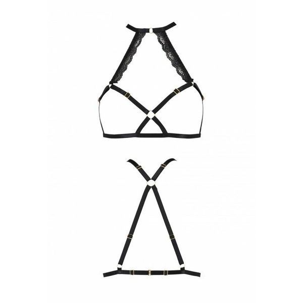 Портупея зі стреп з мереживом Passion Exclusive LORRY BRA L/XL, black PS27601 фото