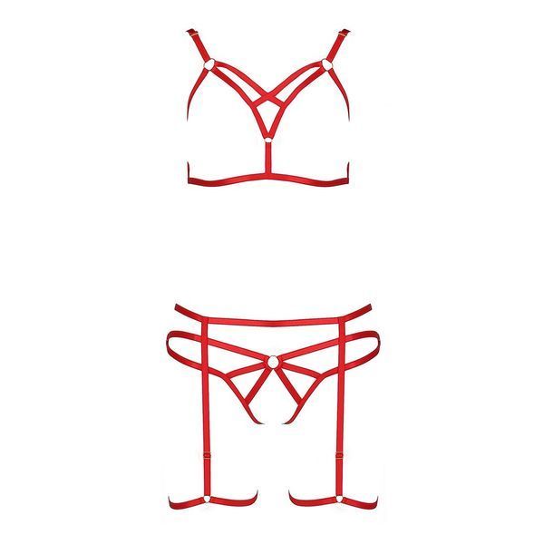 Комплект белья Passion Exclusive MAGALI SET OpenBra L/XL, red, стрэпы, лиф, трусики и пояс PS23801 фото
