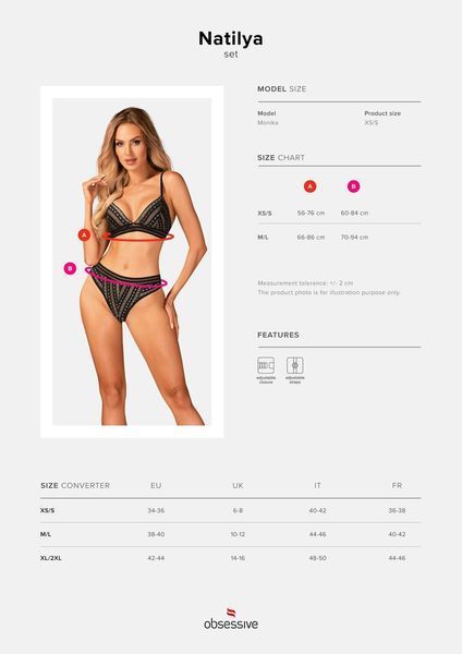 Комплект белья Obsessive Natilya 2-pcs set M/L, black, бюстгальтер, трусики SO7718 фото