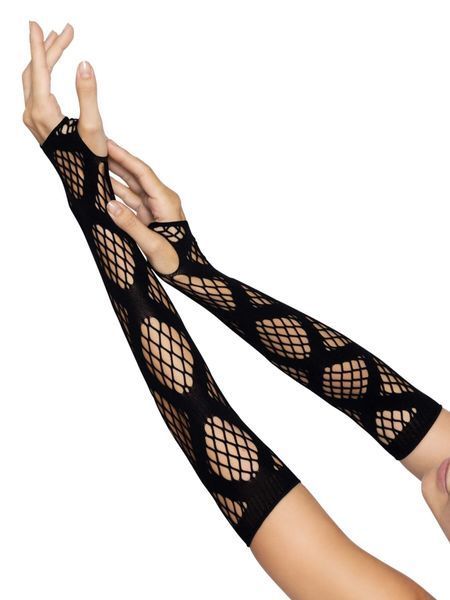 Длинные митенки Leg Avenue Faux wrap net arm warmers One size Black, крупная сетка SO8574 фото
