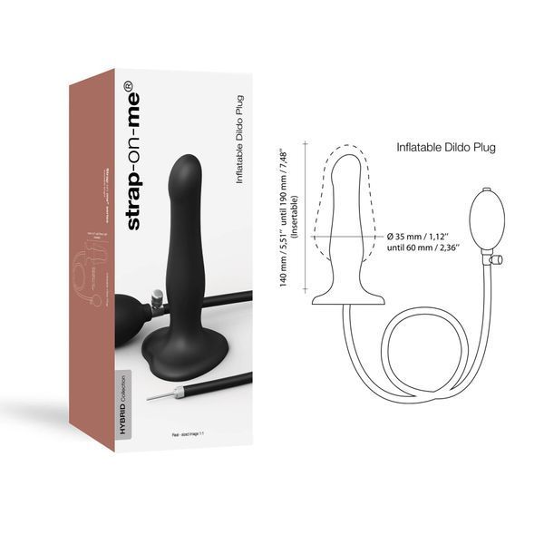 Надувной фаллоимитатор Strap-On-Me INFLATABLE DILDO PLUG - NOIR, шарик внутри, диаметр до 6 см SO7383 фото