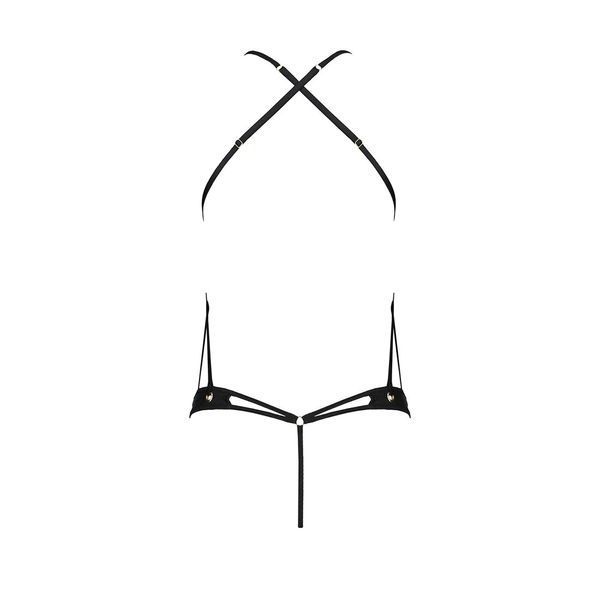 Боді з відкритим доступом Passion TASMINA BODY XXL/XXXL, black, екошкіра, шнурівки, ажурні мережива SO8489 фото