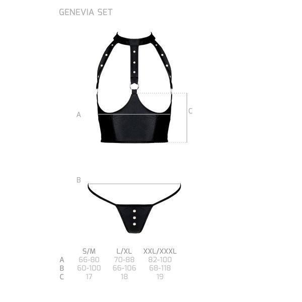 Комплект белья с открытой грудью Passion GENEVIA SET WITH OPEN BRA L/XL black, корсет, стринги SO8439 фото