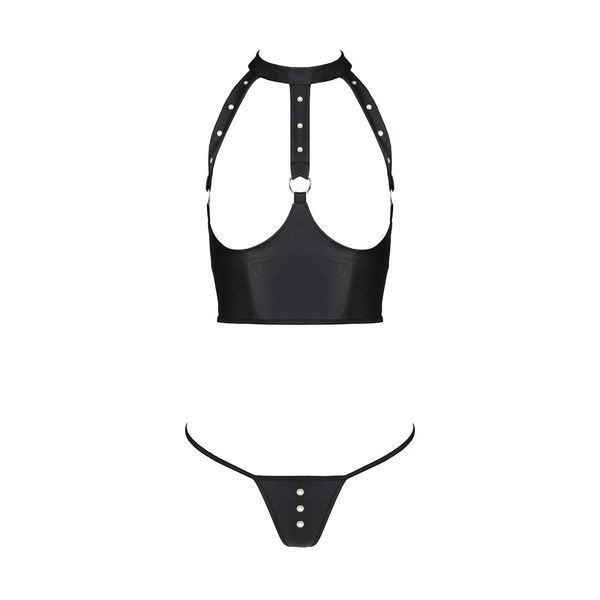 Комплект белья с открытой грудью Passion GENEVIA SET WITH OPEN BRA L/XL black, корсет, стринги SO8439 фото