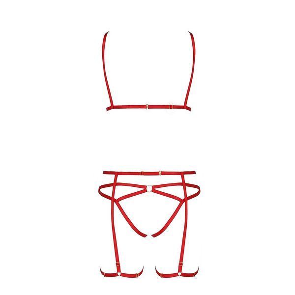 Комплект білизни Passion Exclusive MAGALI SET OpenBra S/M, red, стрепи, ліф, трусики і пояс PS23802 фото