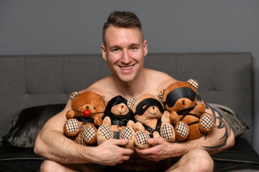 Плюшевый медвежонок ROPE Teddy Bear БДСМ в кожаной маске и обвязке, 22x16x12 см SO9816 фото