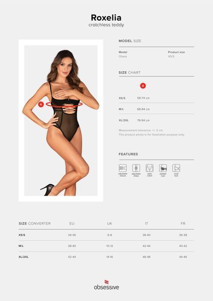 Боди Obsessive Roxelia crotchless teddy XL/2XL SO9067 фото