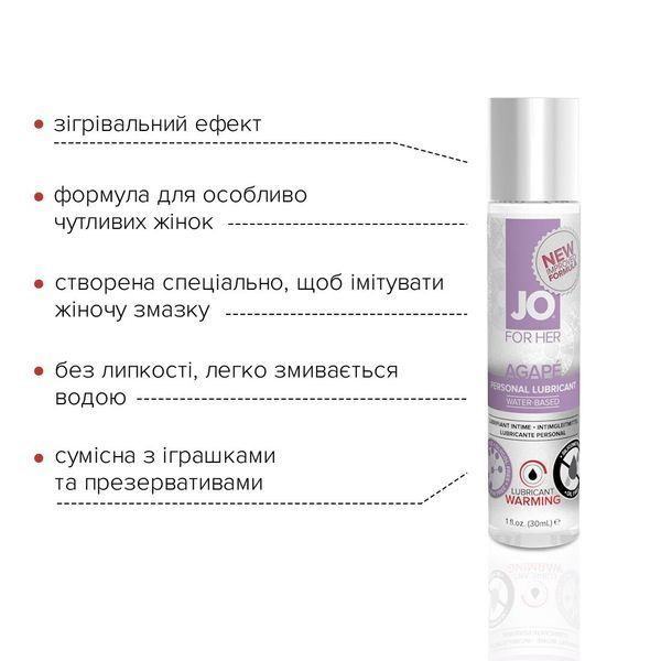 Разогревающая смазка JO AGAPE &mdash; WARMING (30 мл) без глицерина, гликоля и парабенов SO1493 фото
