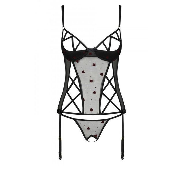 Корсет з підв'язками, стрінги Passion LOVELIA CORSET L/XL, black SO4765 фото
