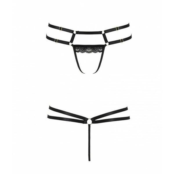 Трусики-стрінги зі стреп та мереживом Passion Exclusive LORRY THONG L/XL, black PS27604 фото