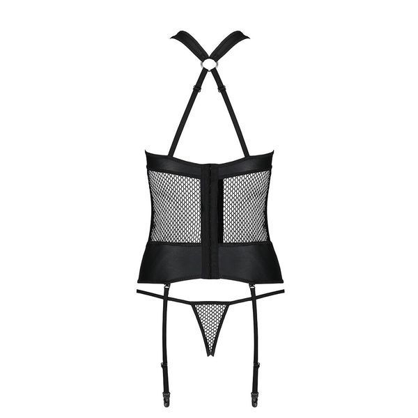 Сетчатый комплект корсет с халтером, съемные подвязки и трусики Passion AMANDA CORSET S/M, black SO5319 фото