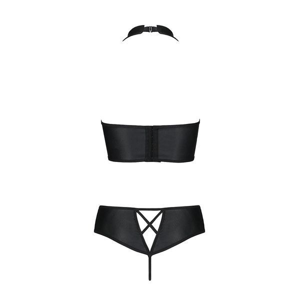 Комплект з еко-шкіри Passion NANCY BIKINI XXL/XXXL, black, бра та трусики з імітацією шнурівки SO5369 фото