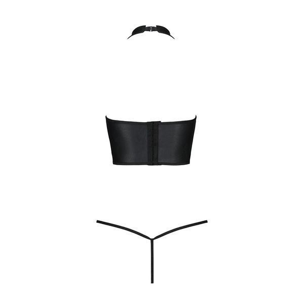 Комплект белья с открытой грудью Passion GENEVIA SET WITH OPEN BRA S/M black, корсет, стринги SO8440 фото