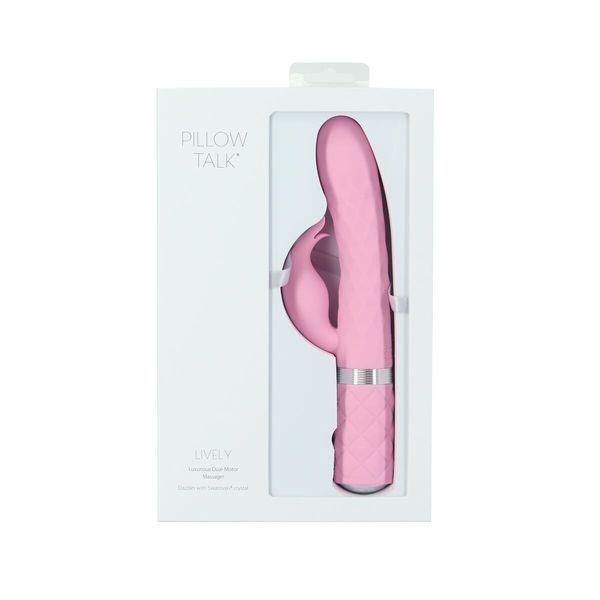 Роскошный кролик с ротацией и вибрацией Pillow Talk Lively, Pink, кристалл Сваровски, тройной отрост SO6856 фото