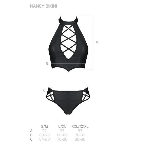Комплект з еко-шкіри Passion NANCY BIKINI XXL/XXXL, black, бра та трусики з імітацією шнурівки SO5369 фото