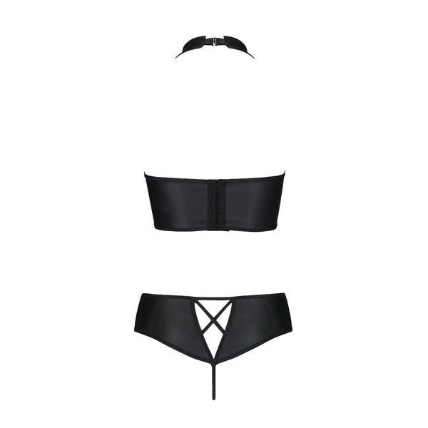 Комплект з екошкіри Passion NANCY BIKINI 6XL/7XL black, бра та трусики з імітацією шнурівки SO7103 фото