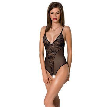 Боди с ажурным декором и открытым шагом Passion URSULA BODY L/XL, black SO5829 фото