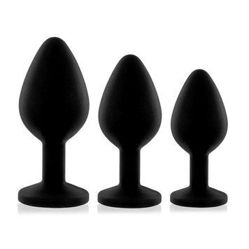Набор силиконовых анальных пробок с кристаллом Rianne S: Booty Plug Set Black, диаметр 3,2см, 3,5см, 4,2см SO3889 фото
