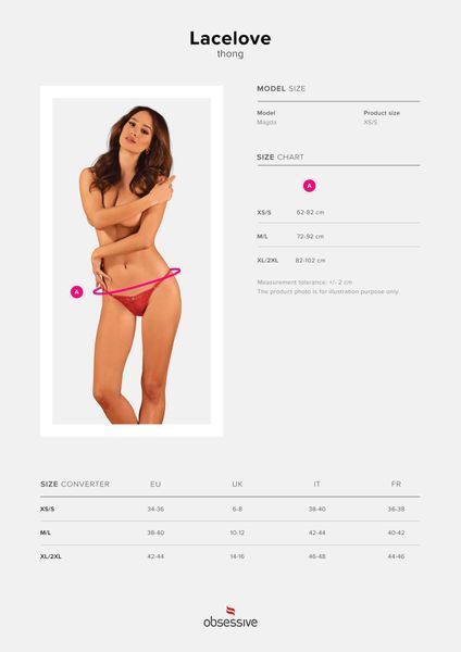 Мереживні стрінги Obsessive Lacelove thong M/L Red, низька посадка SO8662 фото