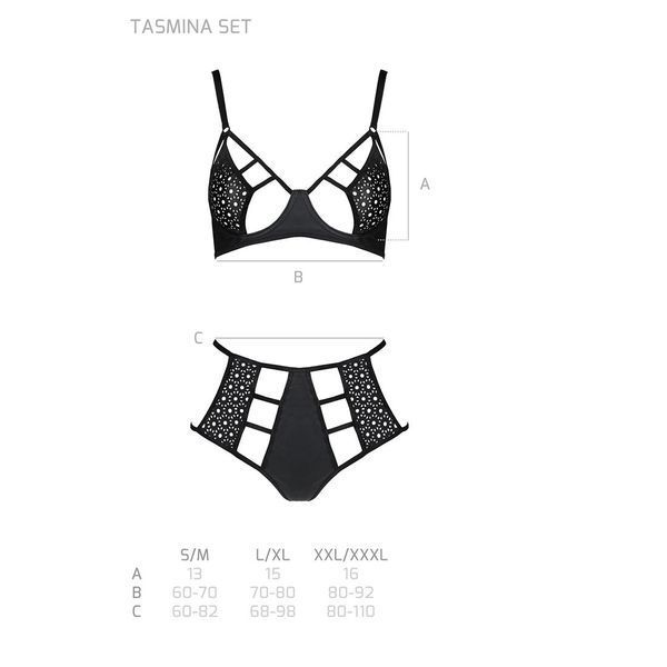 Комплект белья Passion TASMINA SET S/M black, лиф, высокие трусики с корсетом сзади SO8491 фото