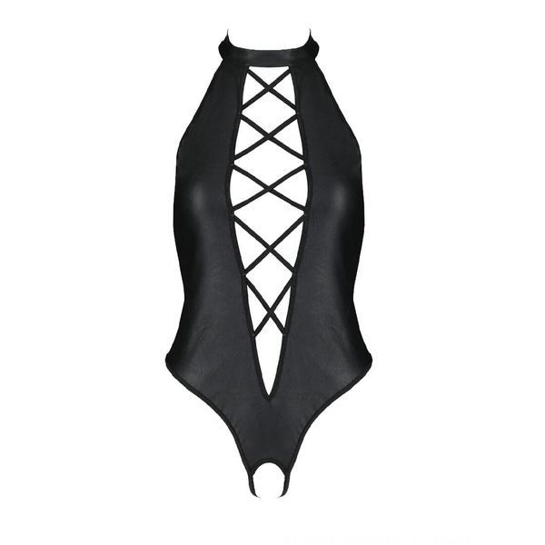 Боді з екошкіри Passion NANCY BODY 4XL/5XL black, з імітацією шнурівки та відкритим доступом SO7104 фото