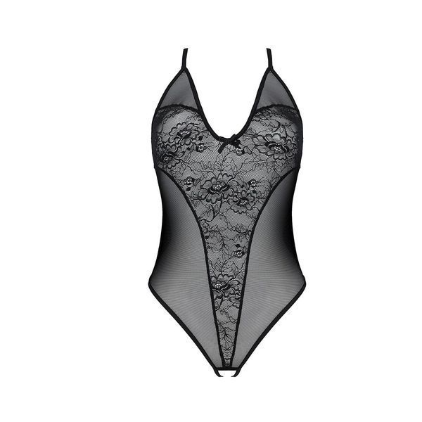 Боді з ажурним декором та відкритим кроком Passion URSULA BODY L/XL, black SO5829 фото