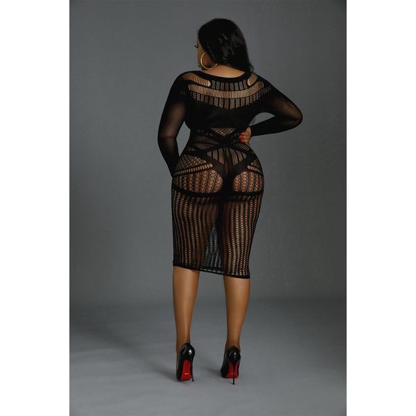 Сукня-бодістокінг Moonlight Plus Model 03 XL-XXXL Black, міді, довгий рукав SO8194 фото
