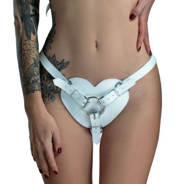Трусики Сердце для страпона из натуральной кожи Feral Feelings - Hearts Strap-on Belt White SO9418 фото