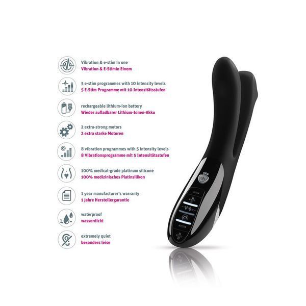 Вибратор двойной с электростимуляцией Mystim Tingling Aparte eStim Black, миостимулятор SO2989 фото