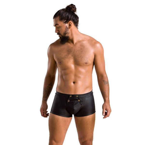Мужские кожаные боксеры с клапаном Passion 050 SHORT PATRICK L/XL Black SO7621 фото